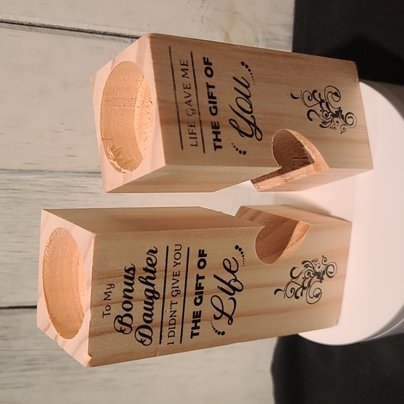 TO MY BONUS DAUGHTER poem on dual wooden tea light candle holders NWT - Picture 6 of 6